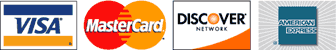 We accept Visa Mastercard Americen Express and Discover cards.